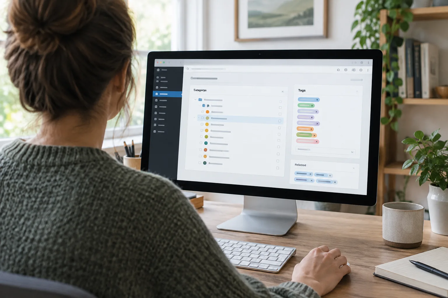 Écran d’ordinateur affichant une interface de gestion de contenus et d’étiquettes WordPress.