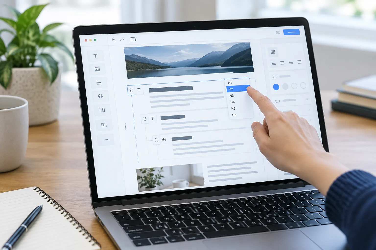 Un éditeur WordPress affiche des blocs de titres organisés par niveaux.