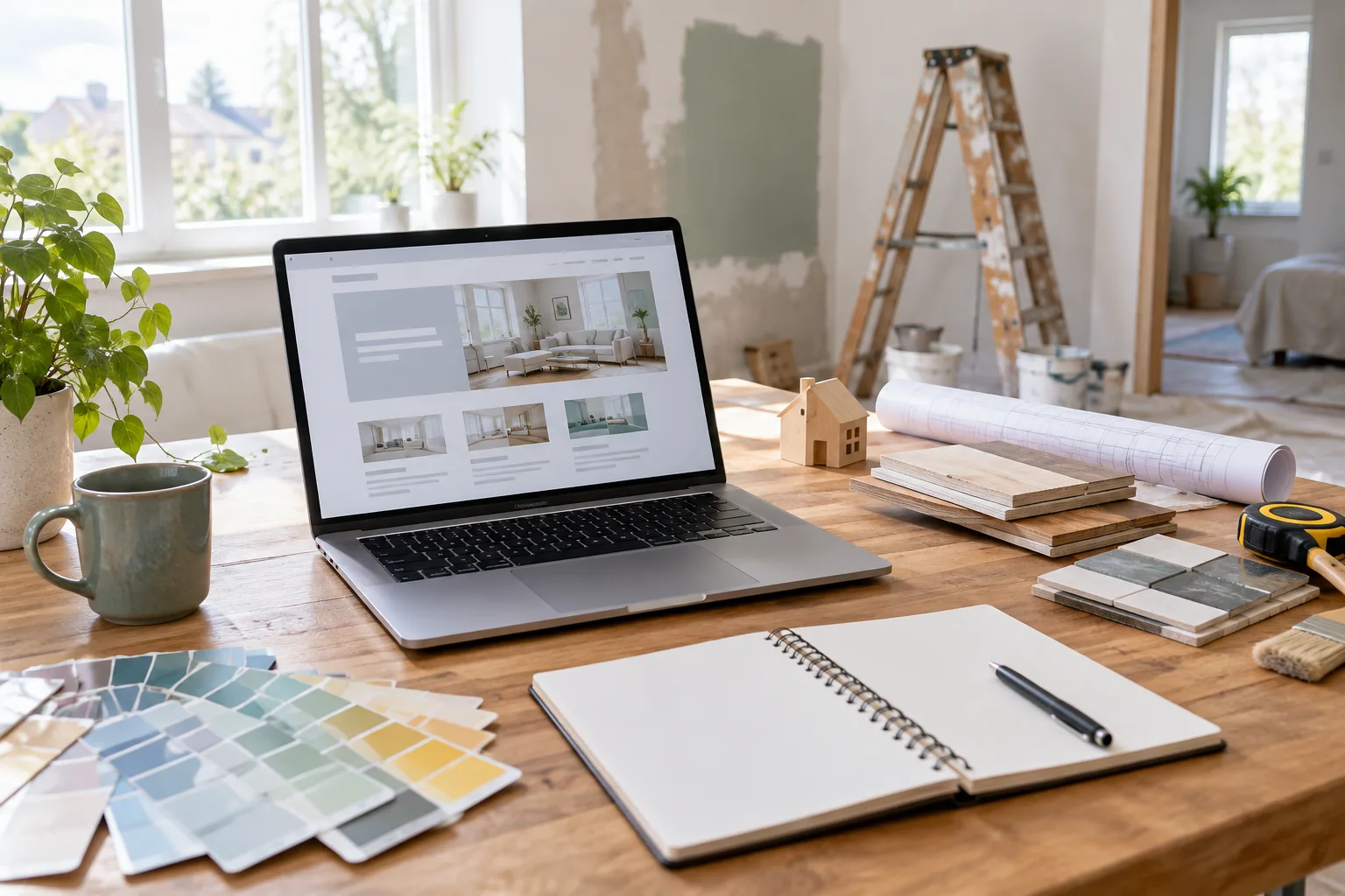 Espace de travail consacré à la préparation d’un site de conseils sur la maison.