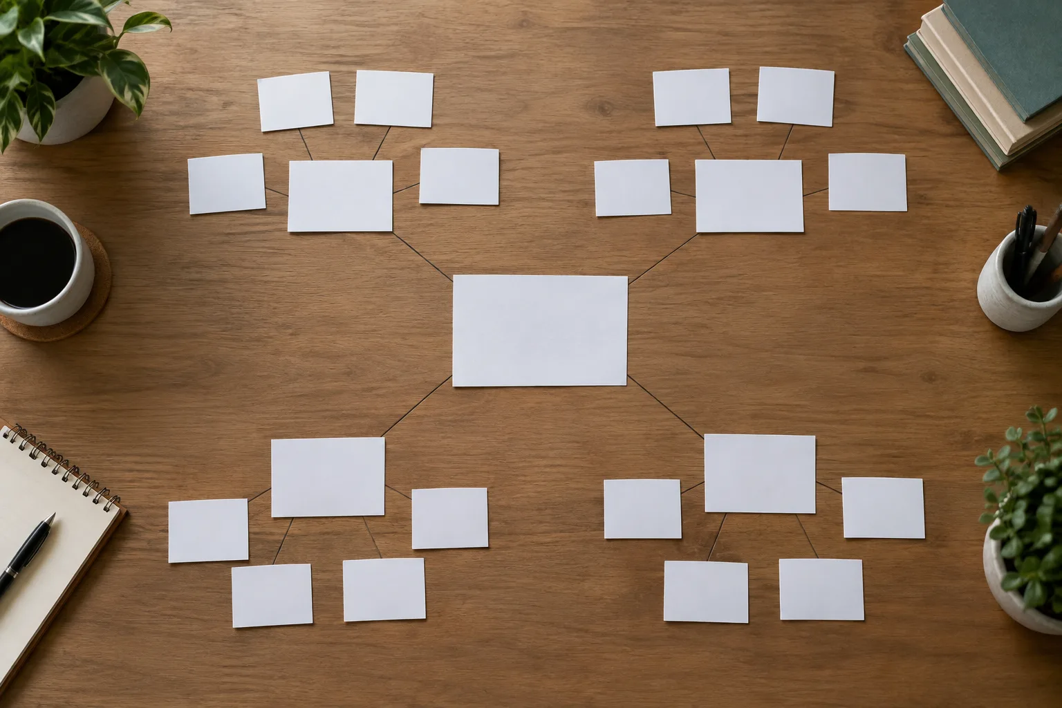 Des fiches vierges reliées entre elles représentent les liens entre les articles d’un site.