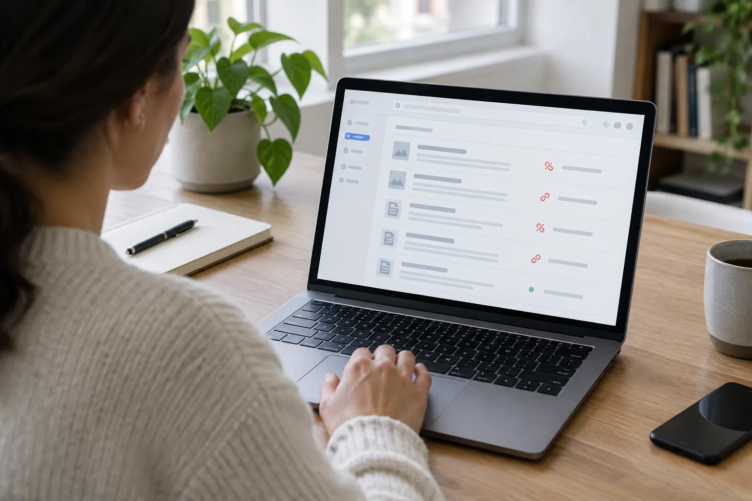 Écran d’ordinateur affichant un audit de liens sur un site web