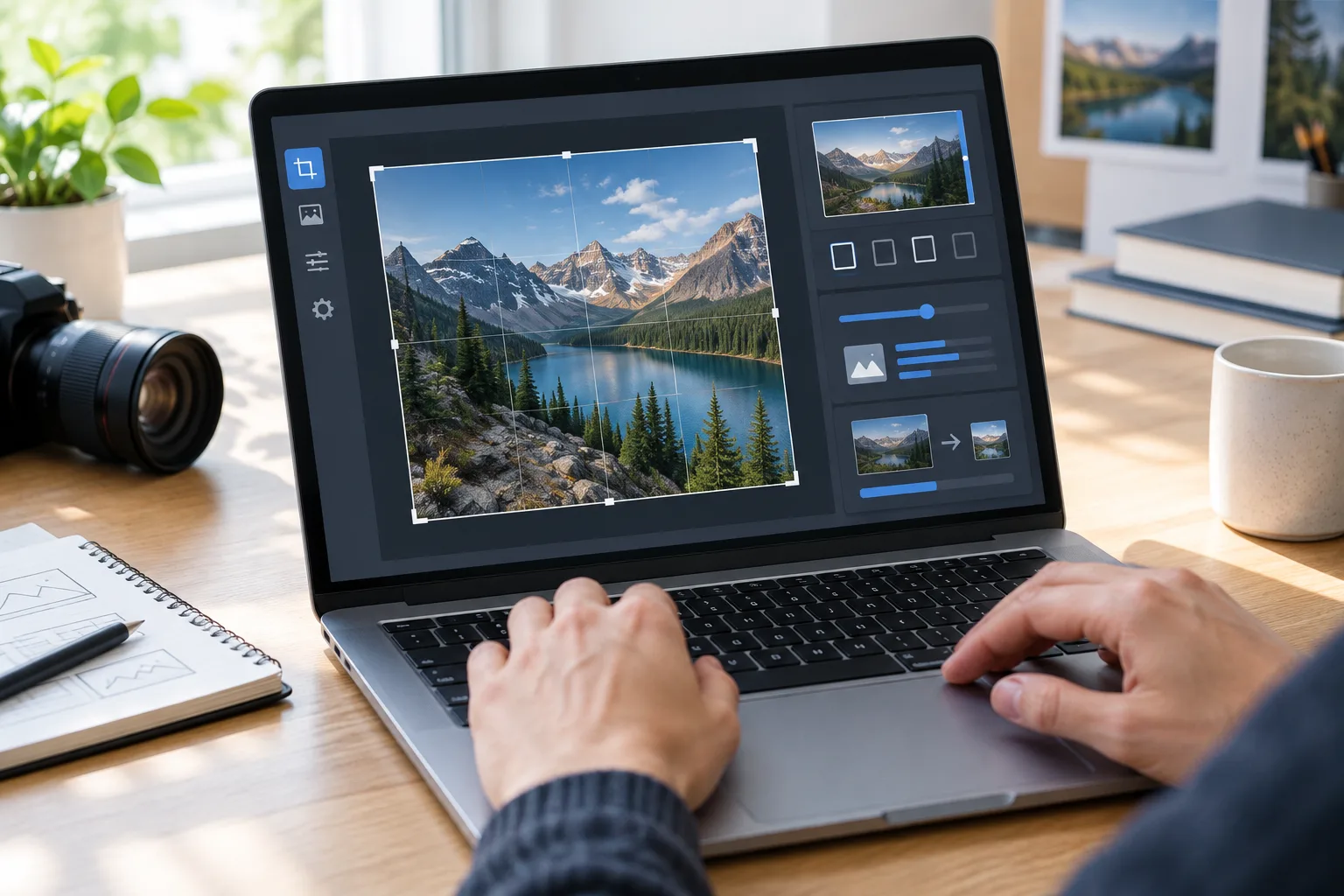 Préparation d’une photo sur ordinateur avant son import dans la médiathèque WordPress.