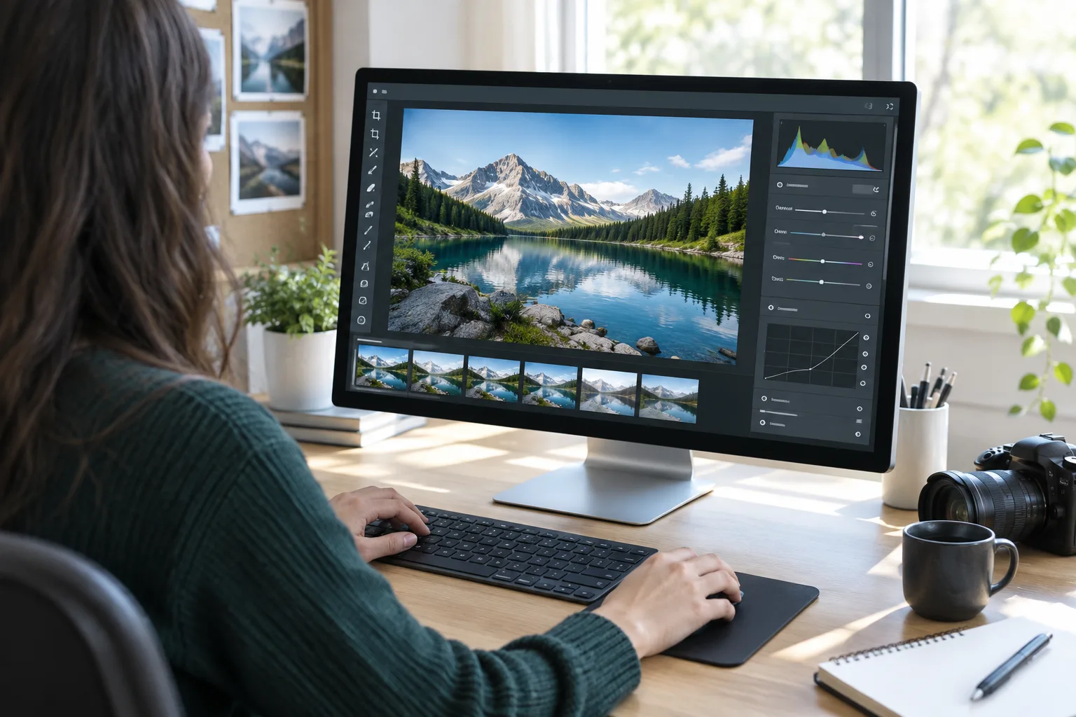 Un éditeur prépare une photographie avant de l’ajouter à un site WordPress.