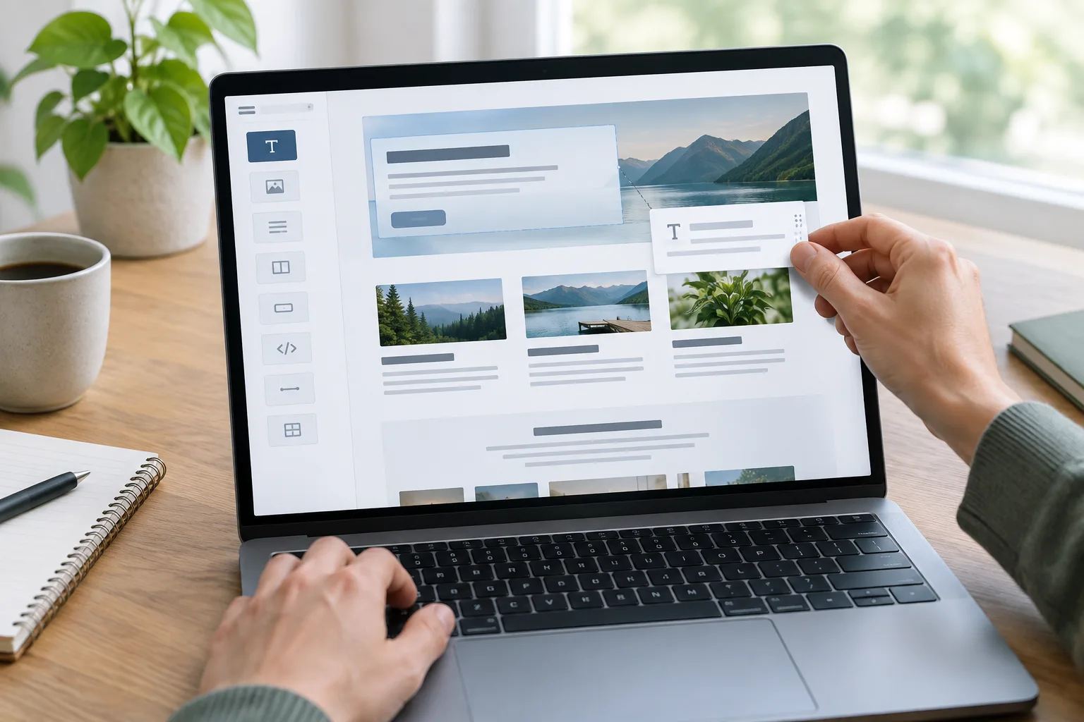 Éditeur de site composé de blocs organisé sur un écran d’ordinateur.
